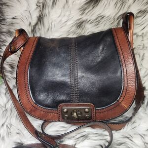 Vintage Fossil Black and Brown Leather Crossbody Bag